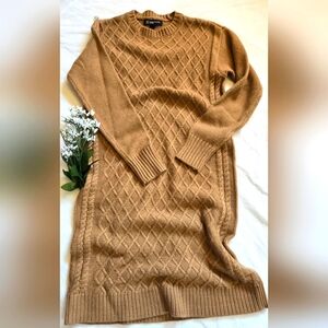 INC Womens Soft Camel Knit Long Sleeve Sweater Dress Size XS